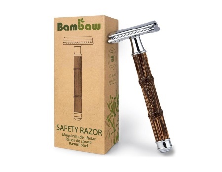 BAMBAW wielorazowa maszynka do golenia na żyletki, z bambusowym uchwytem SREBRNA SLIM SILVER