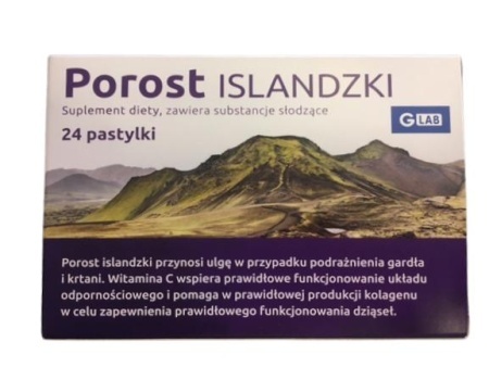 GLAB porost islandzki 24 pastylki dla dzieci i dorosłych (gardło i krtań)