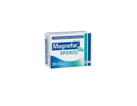 MAGNEFAR B6 Spokój 30 tabletek z magnezem i ashwagandhą DATA WAŻNOŚCI 30.11.2023