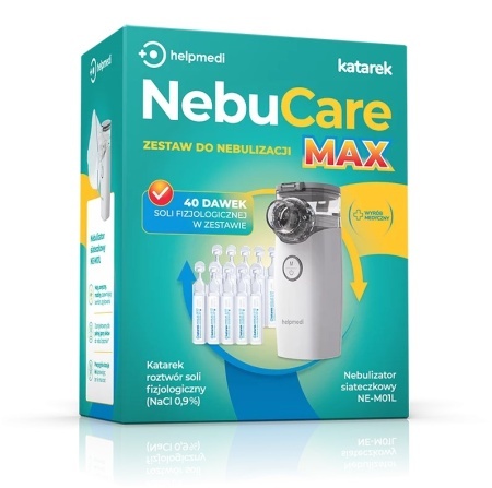 NebuCare MAX zestaw do nebulizacji, przenośny nebulizator dla dzieci + 40 amp. soli fizjologicznej